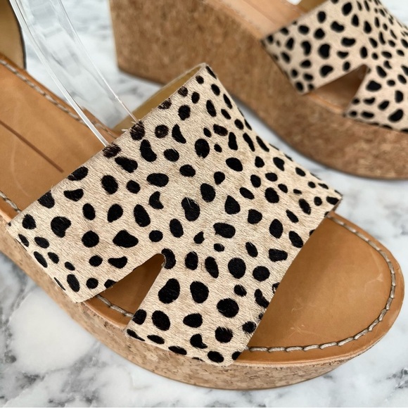 Dolce Vita Linda leather calf hair cork platform wedge sandals size 9 - Picture 3 of 11